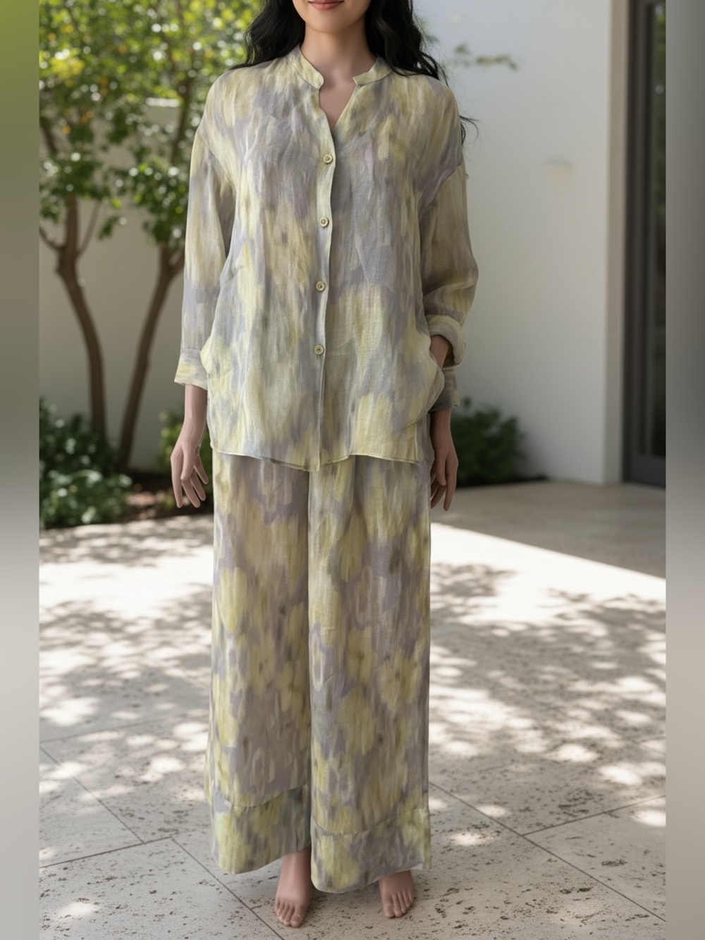 Zara Soft Yellow and Light Gray Button-Up Set